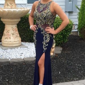 Blush Prom by Alexia Navy& Gold Embellished Gown